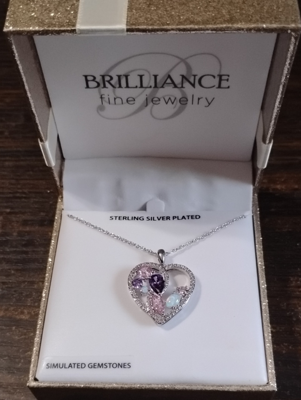 Heart Pendant Necklace in Multi-Color Gemstone Sterling Silver Plating